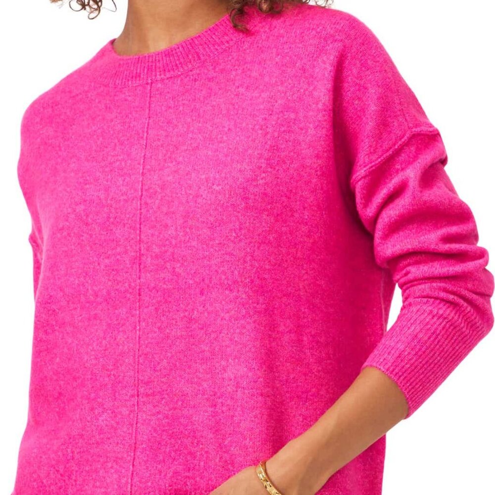 Vince Camuto Center Seam Neon Pink Crewneck Sweater